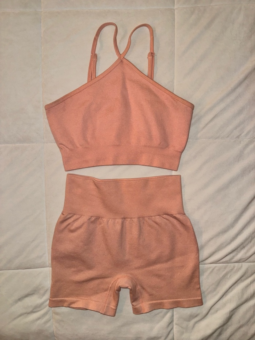 Peach Crop Bralette & High-Waist Shorts Set